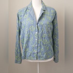 Maeve Anthropologie pinstripe floral embroidered top 2